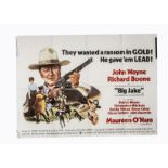 Eight UK Quad posters mostly 1970s-1980s, including Big Jake with John Wayne, MacArthur The Rebel