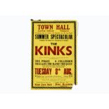 The Kinks / Jimi Hendrix Concert Poster, Poster for The Kinks gig at Town Hall Torquay 8th August