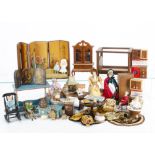 Modern dolls' house furniture, including two Elegance dolls by Mrs F Campbell, two four poster beds,