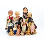 A quantity of celluloid dolls, a Buschow & Beck girl doll with felt body and traditional European
