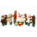 A Steiff limited edition animal skittle set 2005, 604 of 1000 with turned wooden bases