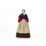 A 19th century composition shoulder head dolls' house doll with jointed wooden body, with black