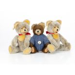 Three post-war Fechter teddy bears, two frosted brown mohair, orange and black plastic eyes, inset