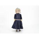 A Kestner 168 child doll, with lashed brown sleeping eyes, blonde mohair wig on plaster pate,