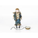 An early German bisque headed boy doll, with flange neck, blue painted eyes, closed mouth,
