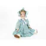 A Porzellanfabrik Burggrub Princess Elizabeth doll, with blue sleeping eyes, smiling mouth, blonde