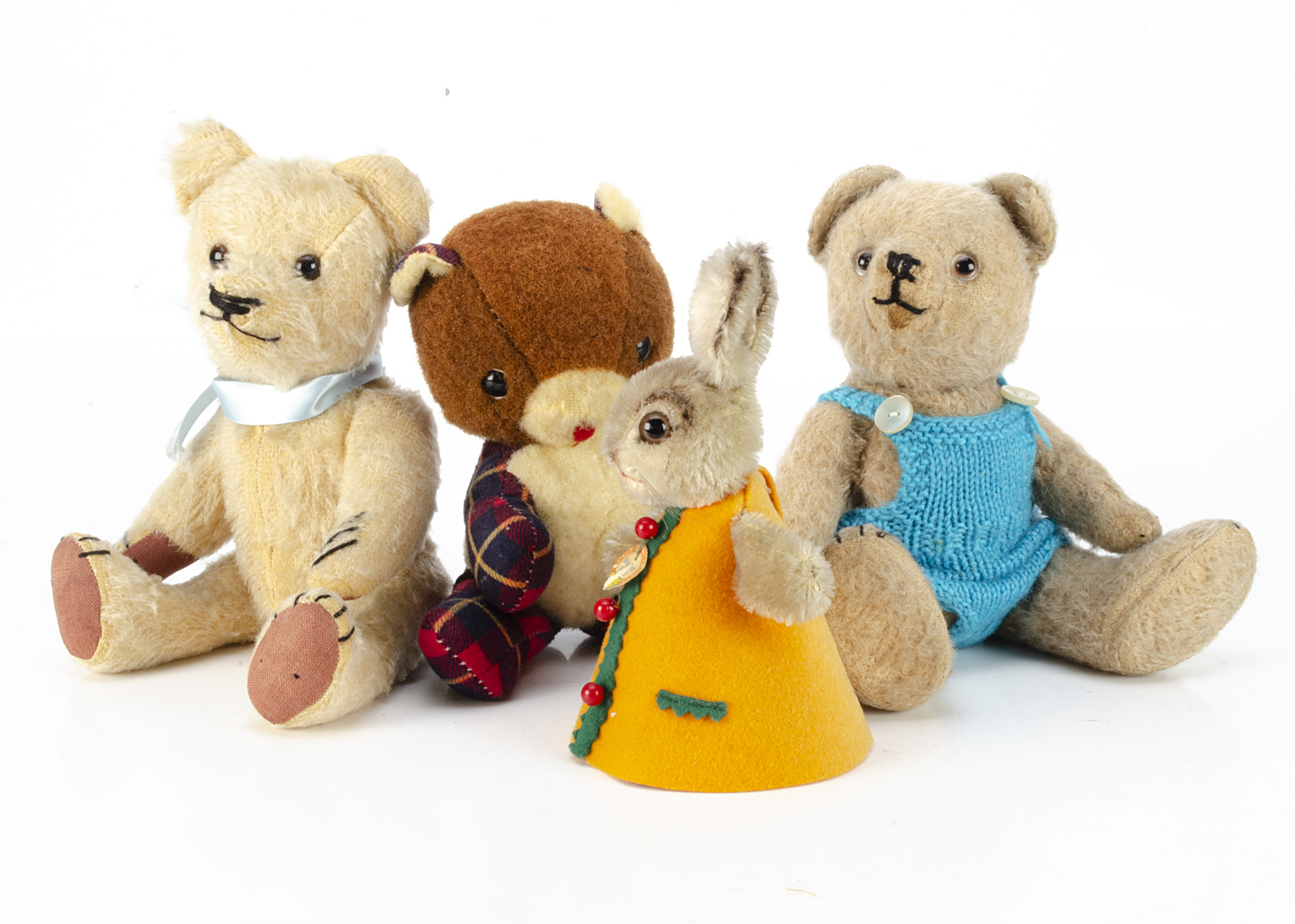 A Continental teddy bear 1950s, with beige mohair, clear and black glass eyes with brown painted