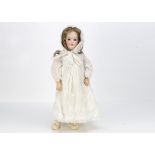 A C M Bergmann II child doll, with brown sleeping eyes, long brown mohair wig, jointed composition