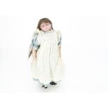 An English poured pale wax shoulder-head doll with H W Morrell ink stamp, probably Pierotti with