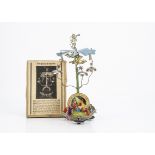 A German tinplate Christmas candle chime, with lithographed tinplate scene of the nativity, three