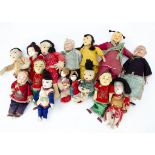 A quantity of Chinese and Japanese dolls, including a Japanese bisque headed baby in kimono --7 ¾in.