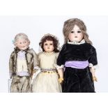 Three German dolls, a Coquette type bisque shoulder head with side glancing eyes, kid Universal
