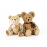 Two Continental teddy bear 1950s, one with brown mohair, orange and black glass eyes, clipped