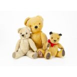 Three post-war Chad Valley teddy bears, a Sooty type with golden mohair, black ears, orange and