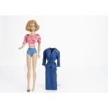 A Mattel Midge doll, in pink top and blue shorts; and a Barbie American Airlines two-piece suit only