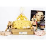 Norah Wellings dolls and rabbit, a white plush Rabbit Nightdress Case, in original box --17in. (
