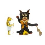 A lithographed tinplate comic black cat squeak toy, with googly eyes, when squeezed the head and