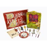 A J W Spears Punch & Judy toy theatre, with chromolithographic folding booth with cloth curtain,