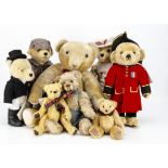 Three Merrythought for Harrods standing character teddy bears, Mrs Hudson, Sherlock Holmes and a