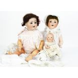 Three German character baby dolls, a large Armand Marseille 990 character baby with composition