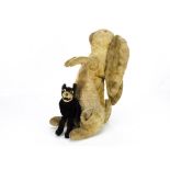 Felix the Cat and Wilfred Rabbit, a small black mohair Felix, probably Farnell with black boot