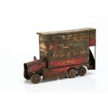 A rare Huntley & Palmers double deck bus biscuit tin 1929, red lithographed tinplate with six wheels