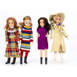 Four Pedigree centre-parted Sindy dolls, including Summer Showers 1976 with blonde hair; Frosty