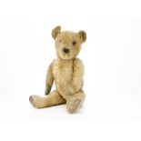 A 1930s Chiltern-type teddy bear, with golden mohair, one orange and black glass eyes, pronounced
