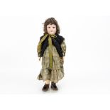 A large Armand Marseille 390n child doll, with lashed brown sleeping eyes, brown nylon wig,