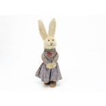 A Dean's Rag Book Co Ma Coney rabbit 1930s, with beige and white wool plush, clear and black glass