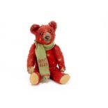 Roy's Red Teddy Bear 1920s, a British teddy bear with red mohair, clear and black glass eyes with