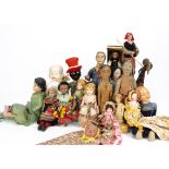 Various dolls, a composition headed Indian lady in sari --13 ½in. (34cm.) high; a cloth Indian