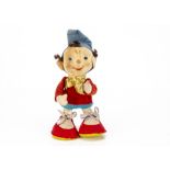A Merrythought Noddy doll 1950s, with velvet face, painted features, brown mohair tufts, cloth body,