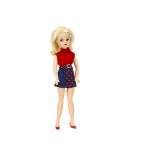 A Pedigree Walking Sindy circa 1969, with long side parted pale blonde hair, back of head stamped