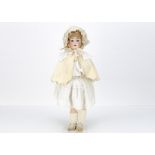 A C M Bergmann 1916 child doll, with blue lashed sleeping eyes, blonde mohair wig, jointed
