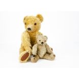 Two post-war Merrythought teddy bears, the smaller with blonde mohair, orange and black glass