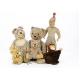 Post-war German teddy bears, a Hermann 1950s teddy bear with beige mohair, swivel head and jointed