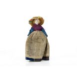 A 19th century bisque should head doll's house doll, with blonde painted and moulded hair, stuffed