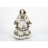 A French shoulder-head fashion doll, with pressed bisque head, blue painted upwards glancing eyes,
