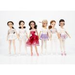 Six Pedigree Ballerina Sindy dolls, one auburn, one blonde and four brunette, all in original tutus