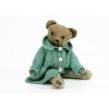 'Arabella Minty' a Merrythought turquoise artificial silk plush teddy bear 1930s, with orange and