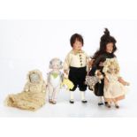 A German bisque headed dolls' house doll, with blue sleeping eyes, blonde mohair wig, jointed