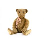 A Steiff cinnamon mohair teddy bear circa 1908, with black boot button eyes, pronounced clipped