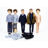 Five Pedigree Sindy's boyfriend Paul, two painted hair and three rooted hair, some original