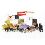 Dolls' house furniture and chattels 1930s to 1950s, including Pit-a-Pat - four chairs, a Barbola