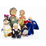 Various dolls, a Peynet doll in original clothes; two rubber Hummell dolls (rubber hardened);