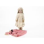 A small Armand Marseille 1894 child doll, with blue sleeping eyes, blonde mohair wig, jointed