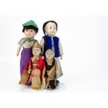 Four Japanese gofun Ichimatsu dolls, mainly early 20th century, a girl with dark inset eyes with