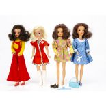 Four Pedigree centre-parted Sindy dolls, including Pretty Pose with brunette hair; two lighter