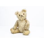 'Blanche' an American white mohair teddy bear 1930s, with orange and black glass eyes, pronounced